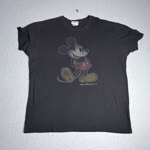 Y2K Walt Disney World Mickey Mouse T-Shirt Black XL Distressed Graphic